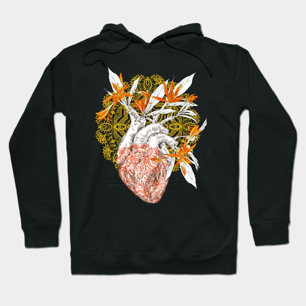 Human anatomical heart with flowers Hoodie by Olga Berlet